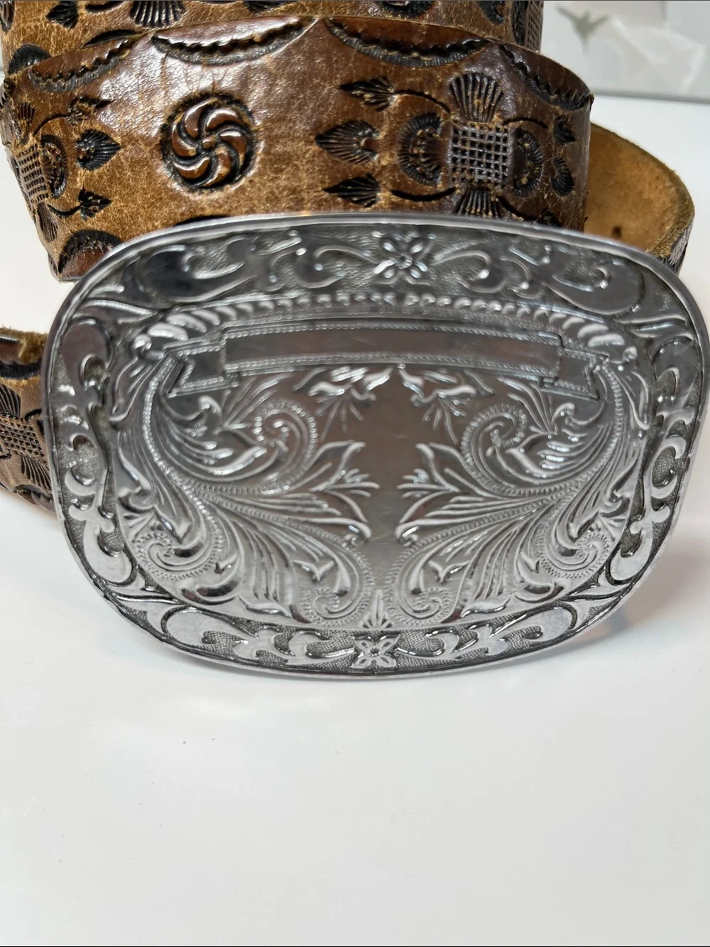 Vintage Belt Hand Tooled Leather Belt